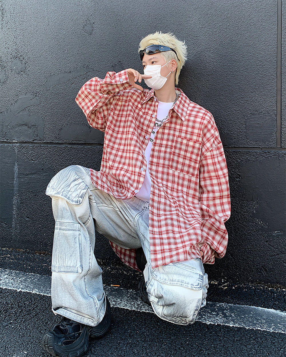 Men Oversized Gingham Checked Casual Shirt