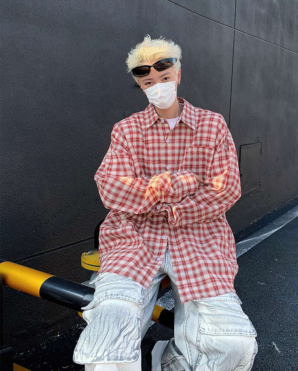 Men Oversized Gingham Checked Casual Shirt