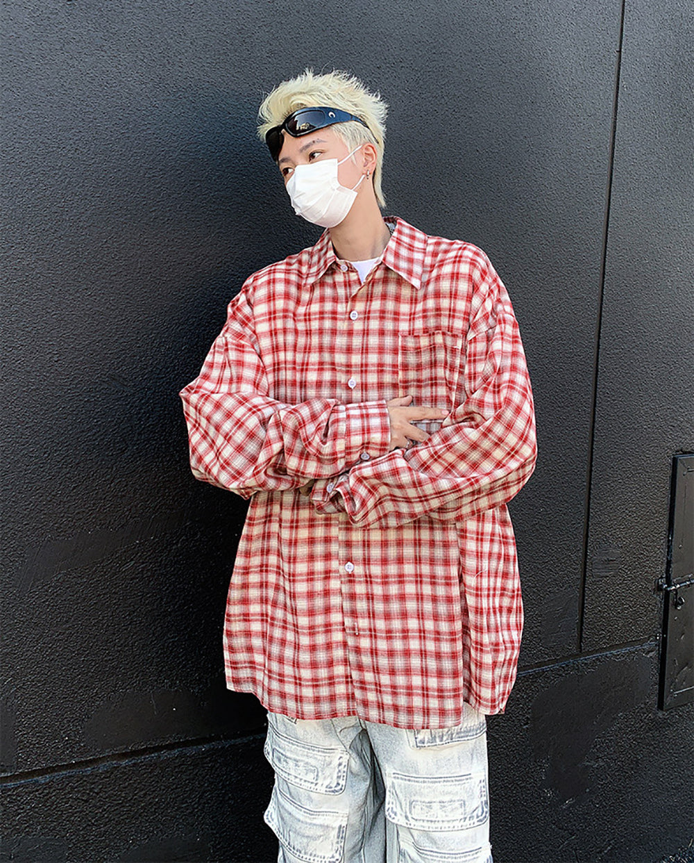 Men Oversized Gingham Checked Casual Shirt