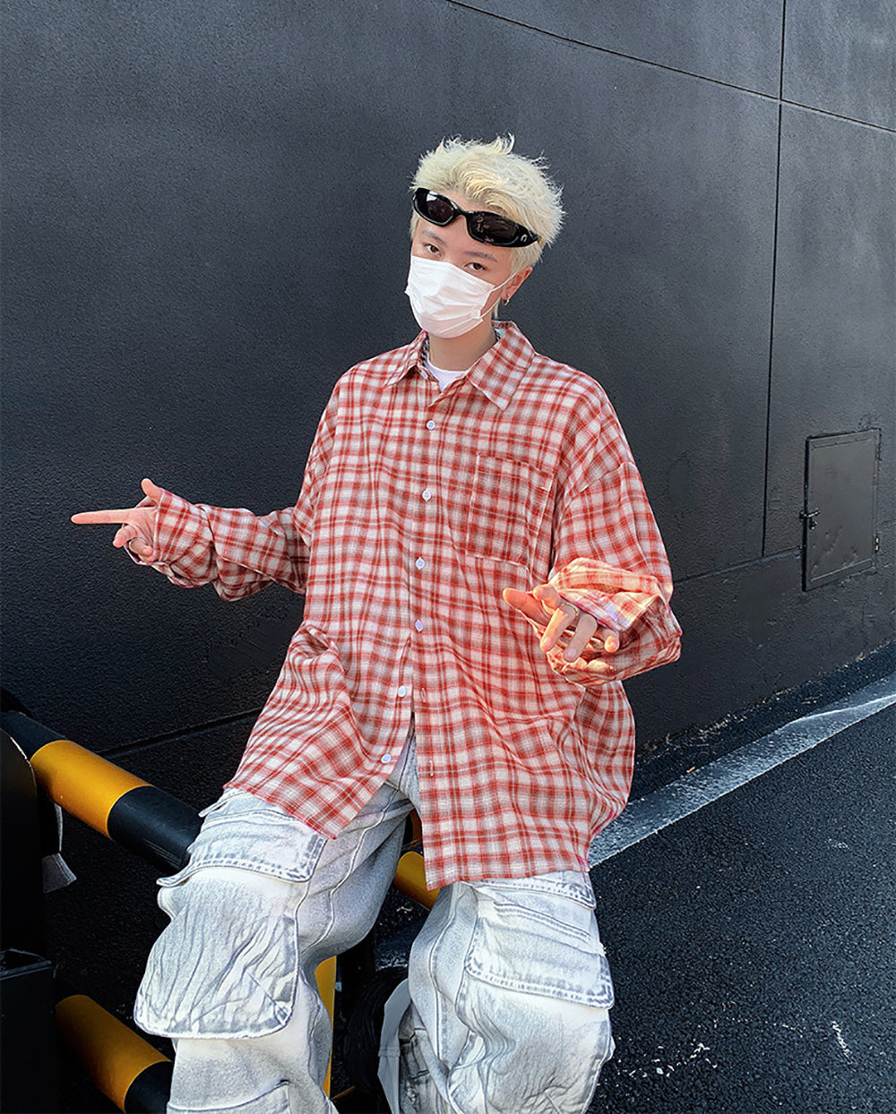 Men Oversized Gingham Checked Casual Shirt