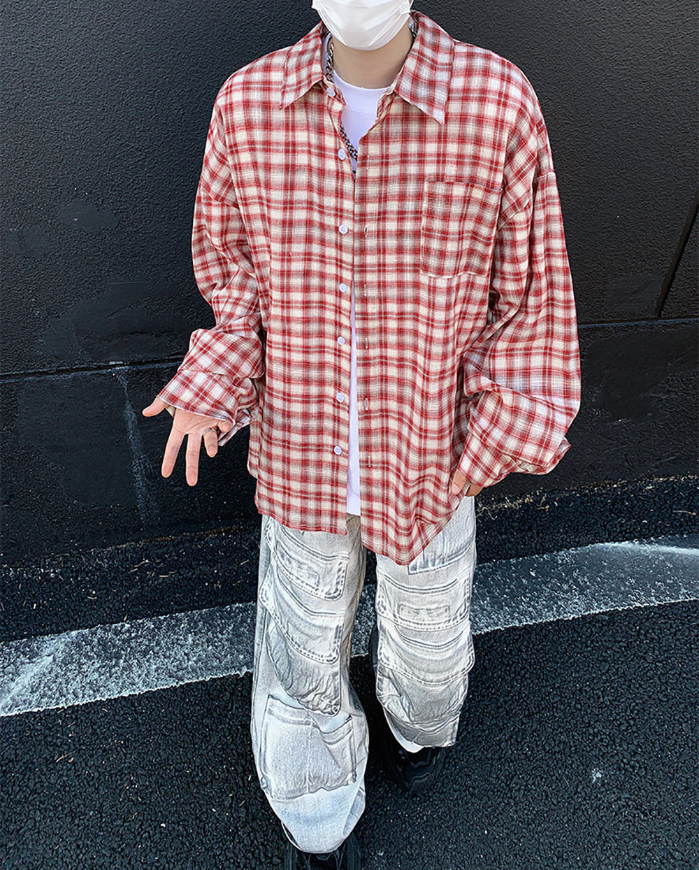 Men Oversized Gingham Checked Casual Shirt