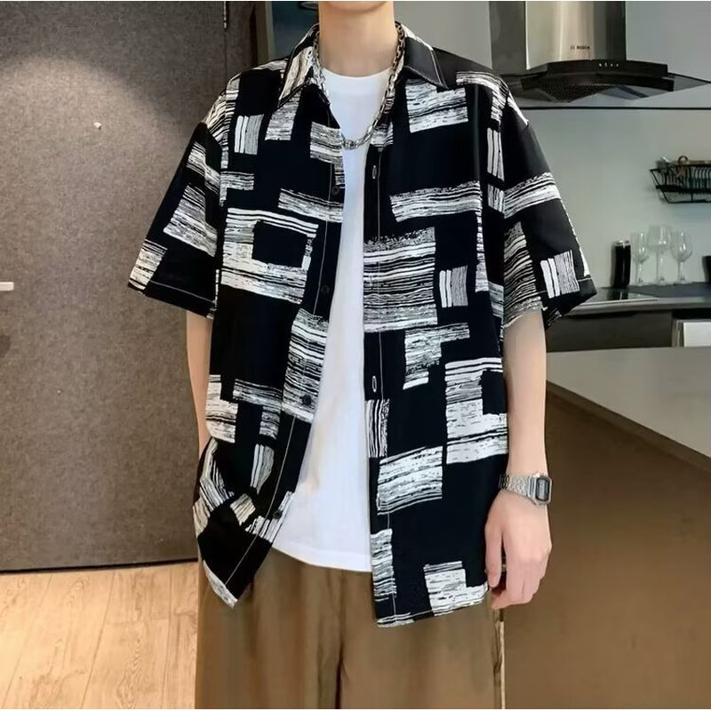 Abstract Printed Cutaway Collar Shirt