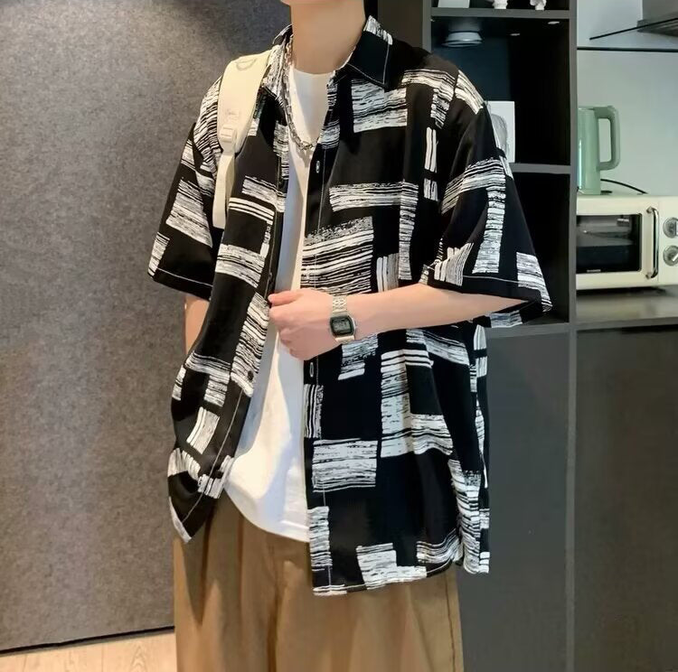 Abstract Printed Cutaway Collar Shirt