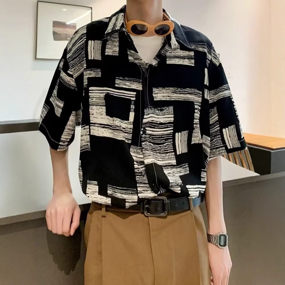 Abstract Printed Cutaway Collar Shirt