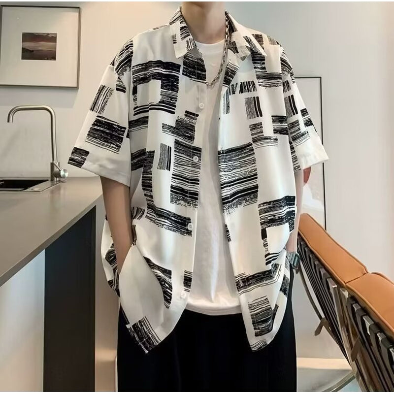 Abstract Printed Cutaway Collar Shirt