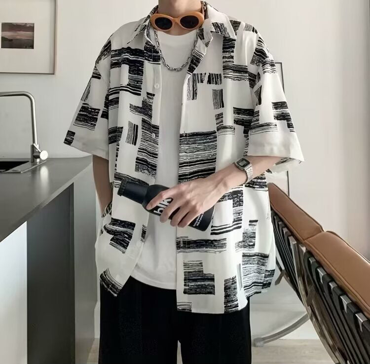 Abstract Printed Cutaway Collar Shirt