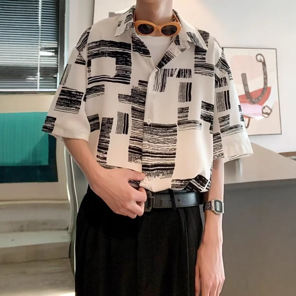 Abstract Printed Cutaway Collar Shirt