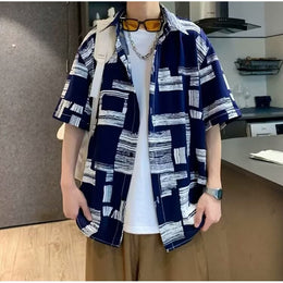 Abstract Printed Cutaway Collar Shirt