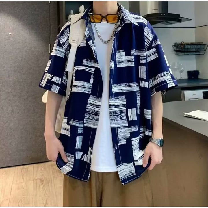 Abstract Printed Cutaway Collar Shirt