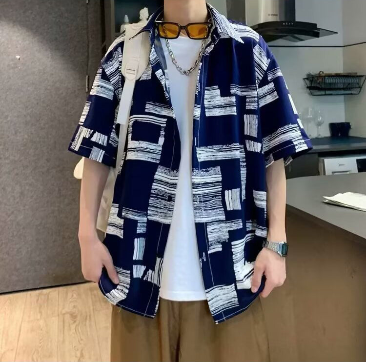 Abstract Printed Cutaway Collar Shirt