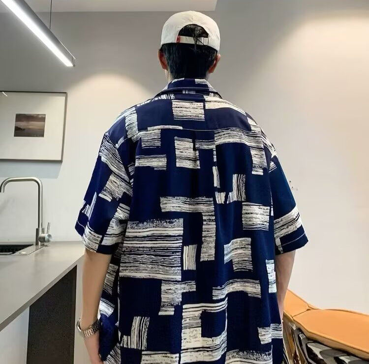 Abstract Printed Cutaway Collar Shirt