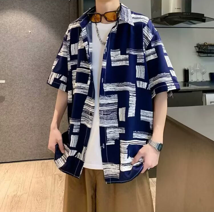 Abstract Printed Cutaway Collar Shirt