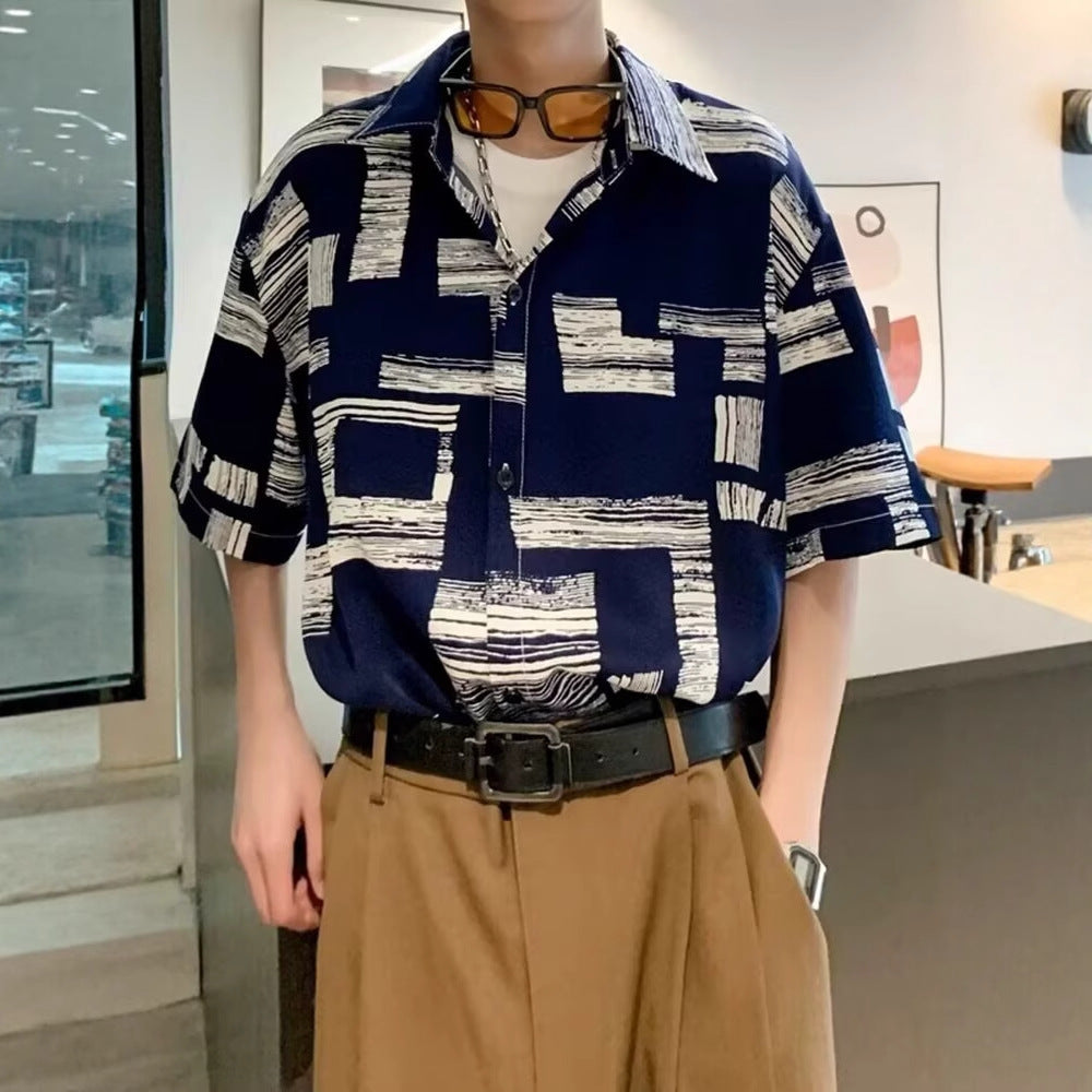 Abstract Printed Cutaway Collar Shirt