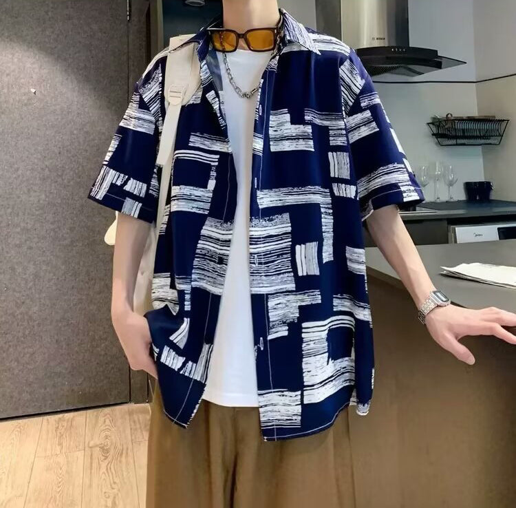 Abstract Printed Cutaway Collar Shirt
