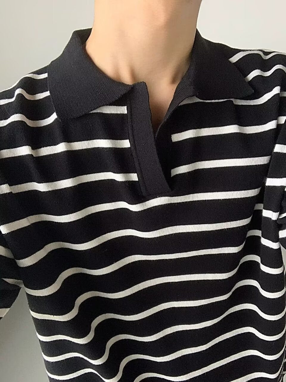 Striped Polo Collar Short Sleeves T-shirt