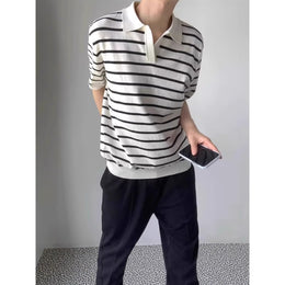 Striped Polo Collar Short Sleeves Regular Fit T-Shirt