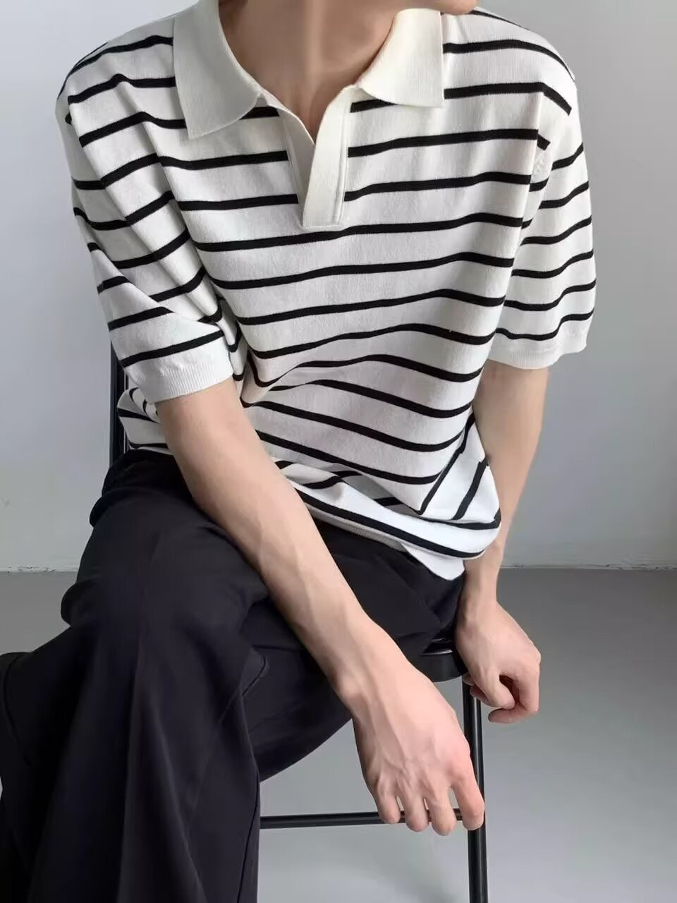 Striped Polo Collar Short Sleeves Regular Fit T-Shirt