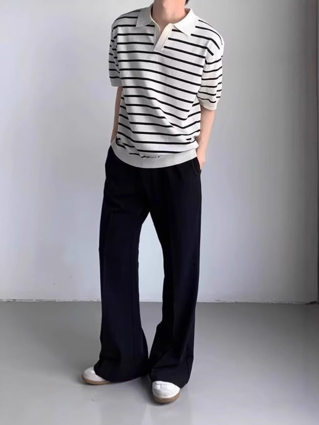 Striped Polo Collar Short Sleeves Regular Fit T-Shirt