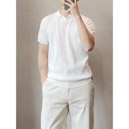 Short Sleeves Polo Collar Raw Edge  T-shirt