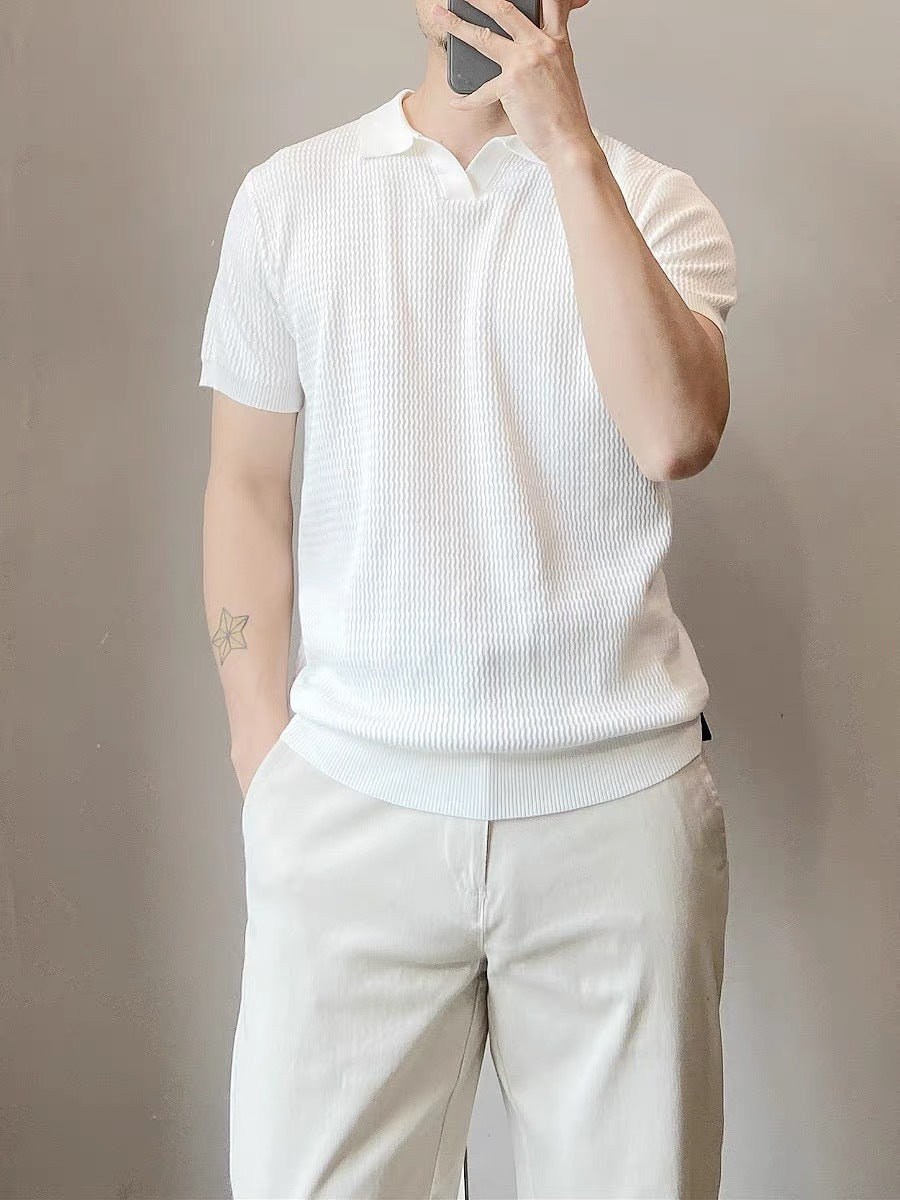 Short Sleeves Polo Collar Raw Edge  T-shirt