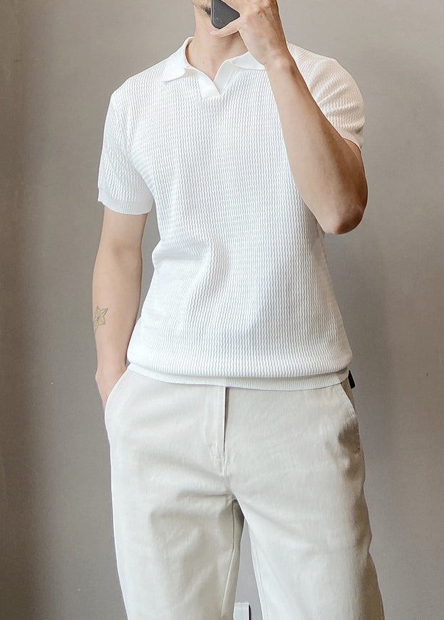 Short Sleeves Polo Collar Raw Edge  T-shirt