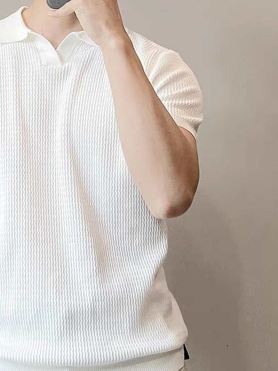 Short Sleeves Polo Collar Raw Edge  T-shirt