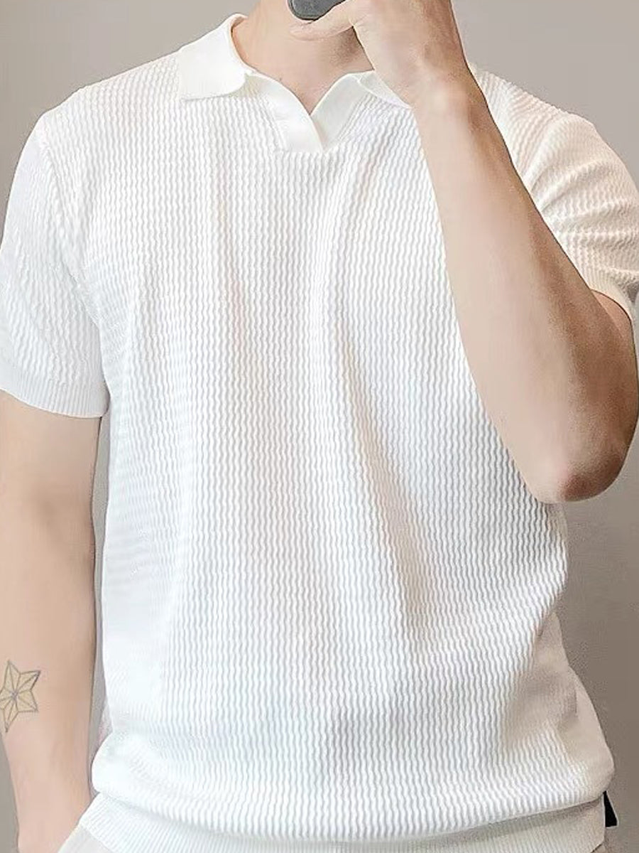 Short Sleeves Polo Collar Raw Edge  T-shirt