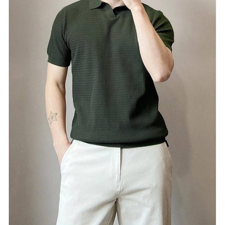 Polo Collar Raw Edge T-shirt