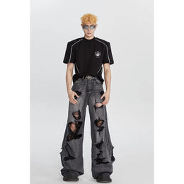 Men Wide Leg Highly Distressed Light Fade Jeans