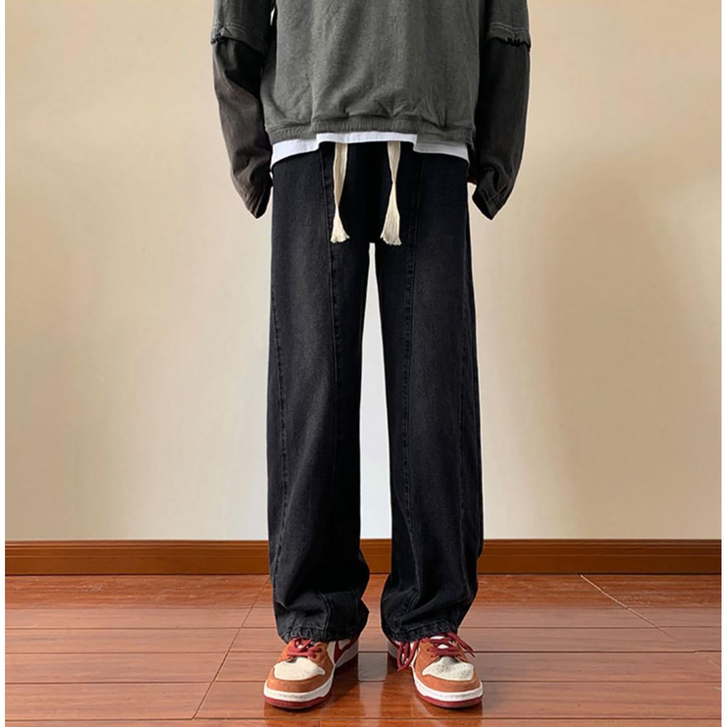 Men Wide Leg Dark Shade Jeans