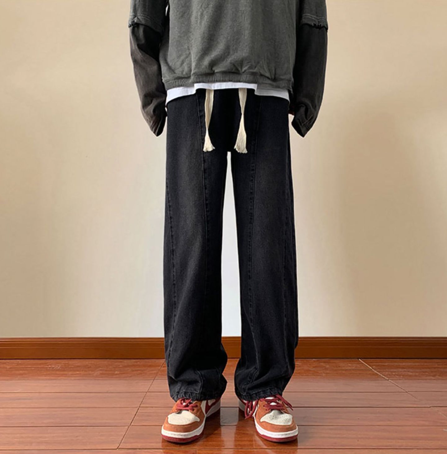 Men Wide Leg Dark Shade Jeans