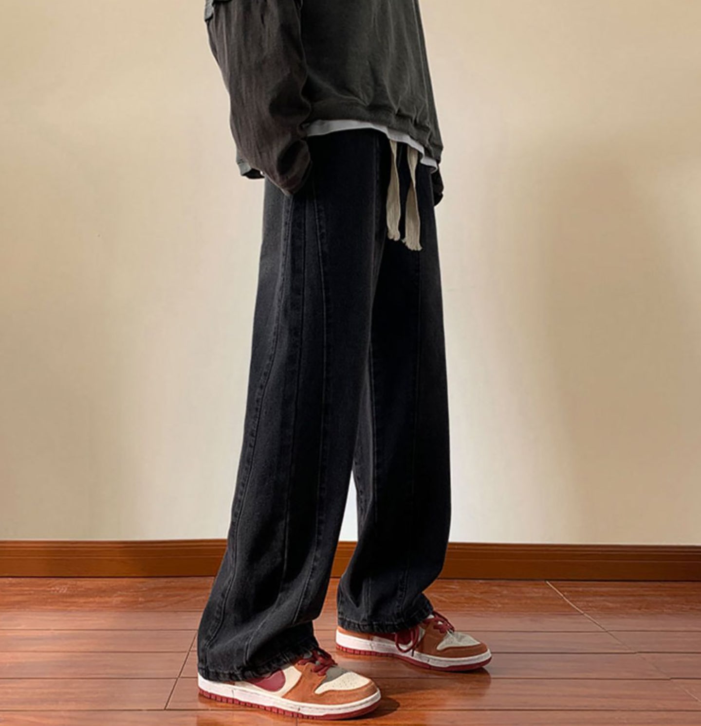 Men Wide Leg Dark Shade Jeans