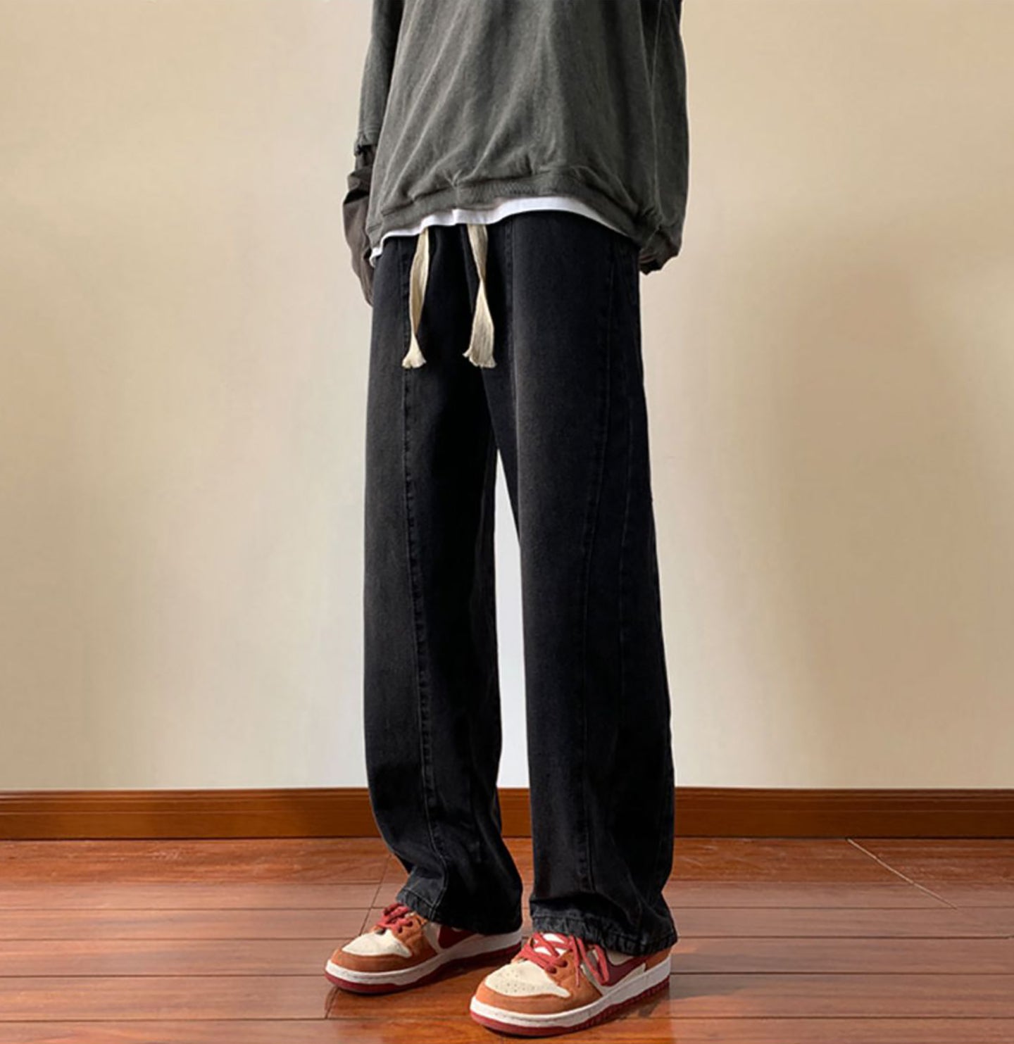 Men Wide Leg Dark Shade Jeans