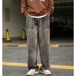 Men Wide Leg Mid-Rise Medium Shade Jeans