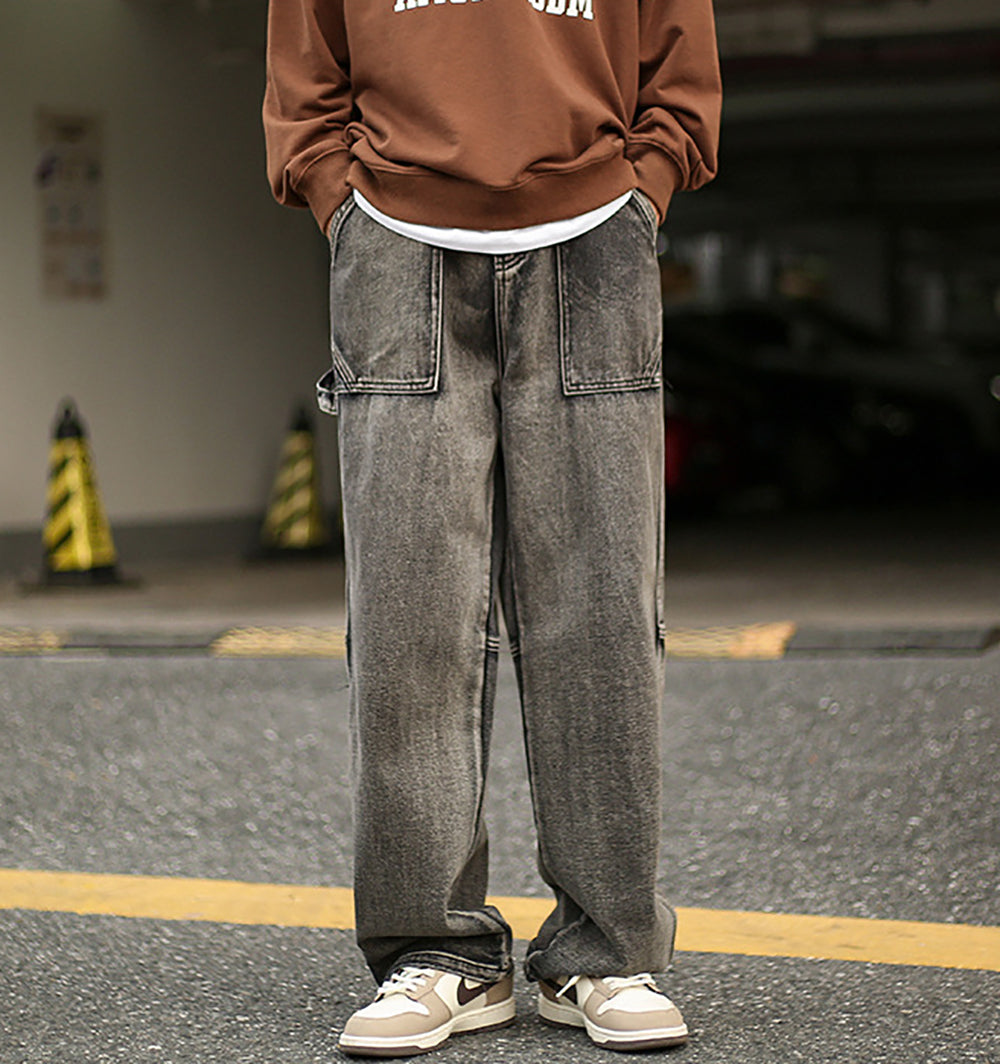Men Wide Leg Mid-Rise Medium Shade Jeans
