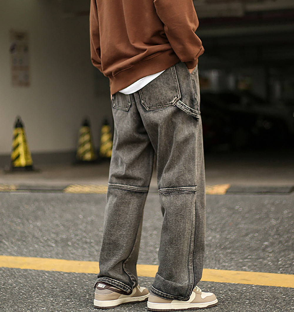 Men Wide Leg Mid-Rise Medium Shade Jeans