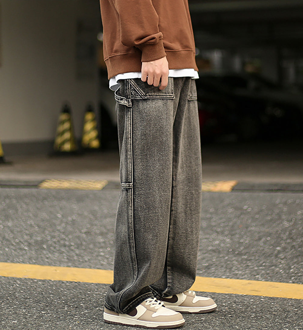 Men Wide Leg Mid-Rise Medium Shade Jeans
