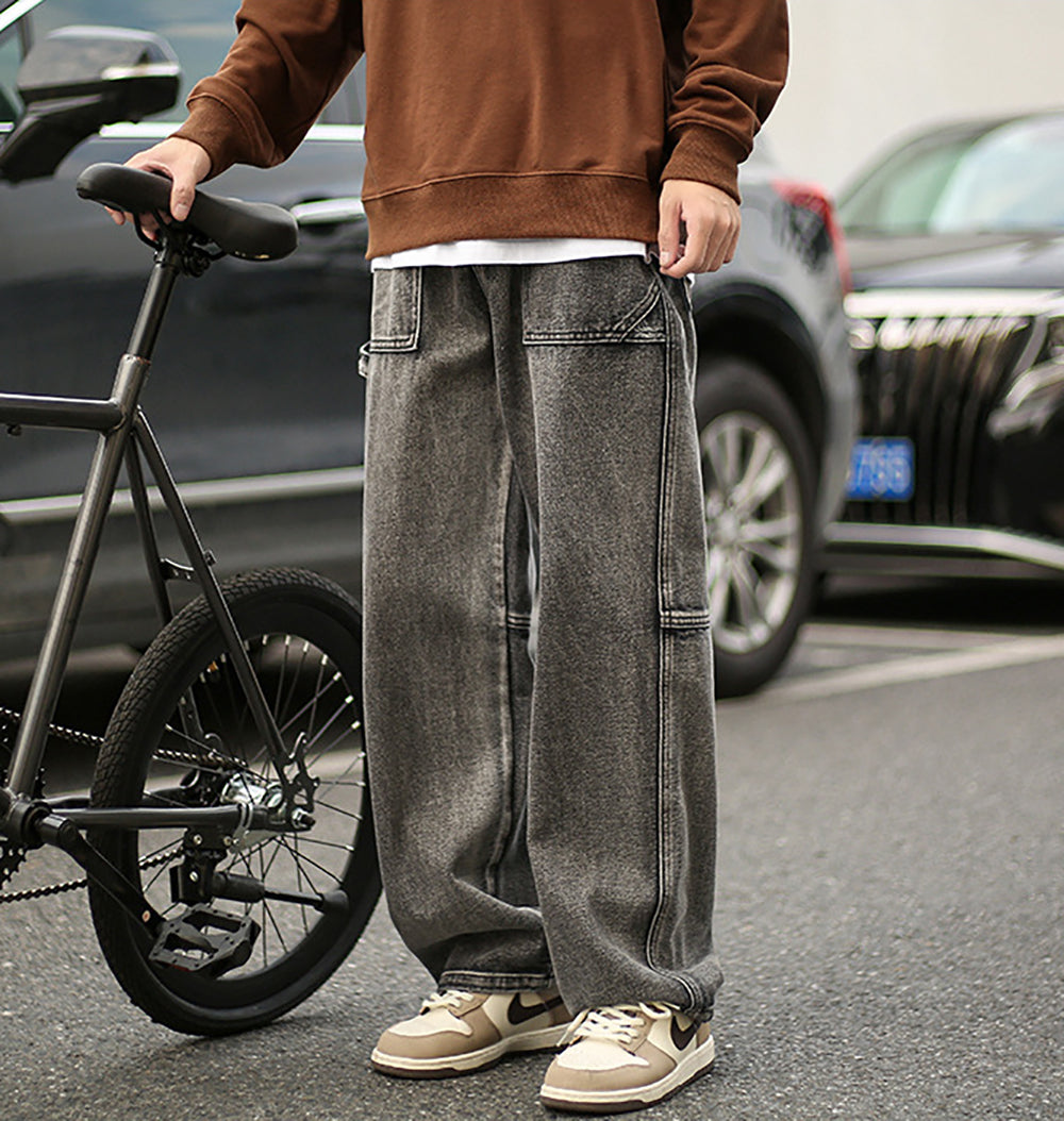 Men Wide Leg Mid-Rise Medium Shade Jeans