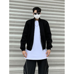 Men Mock Collar Solid Casual Bomber Jacket