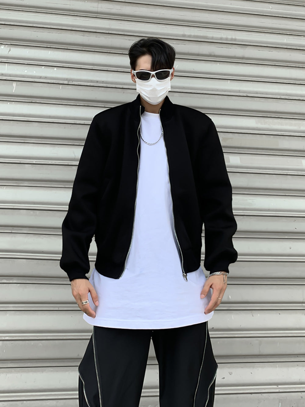 Men Mock Collar Solid Casual Bomber Jacket