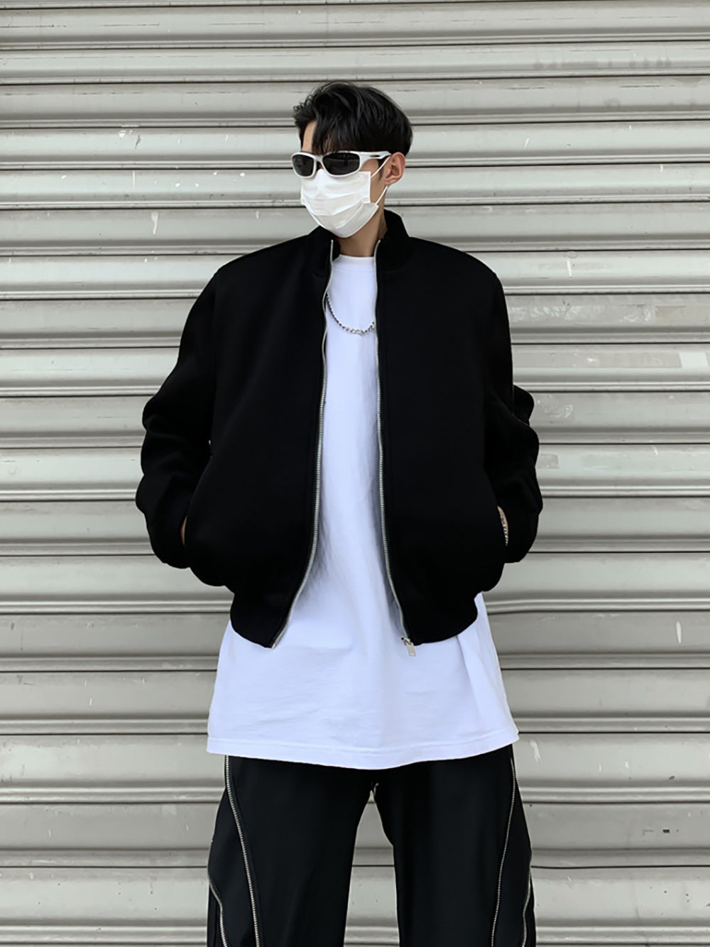 Men Mock Collar Solid Casual Bomber Jacket