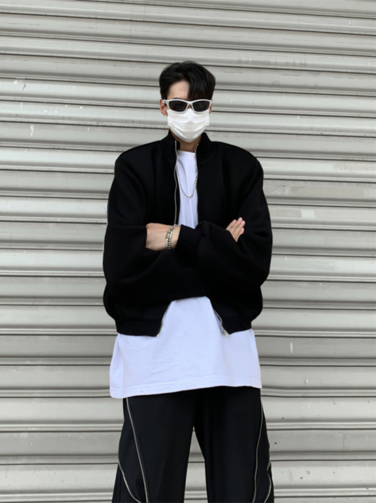 Men Mock Collar Solid Casual Bomber Jacket