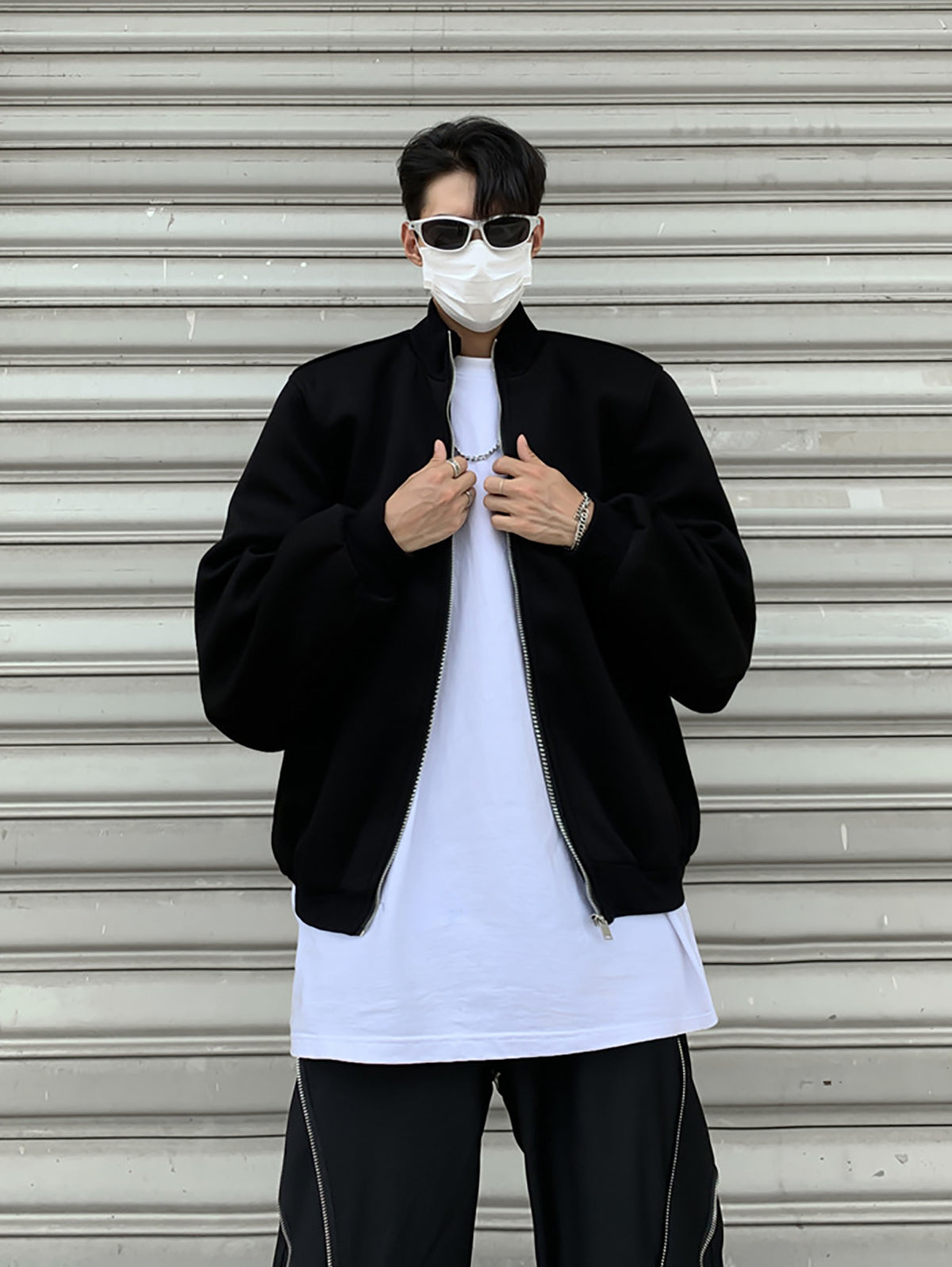 Men Mock Collar Solid Casual Bomber Jacket