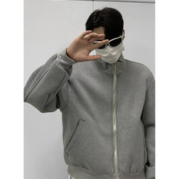 Men Mock Collar Solid Casual Bomber Jacket