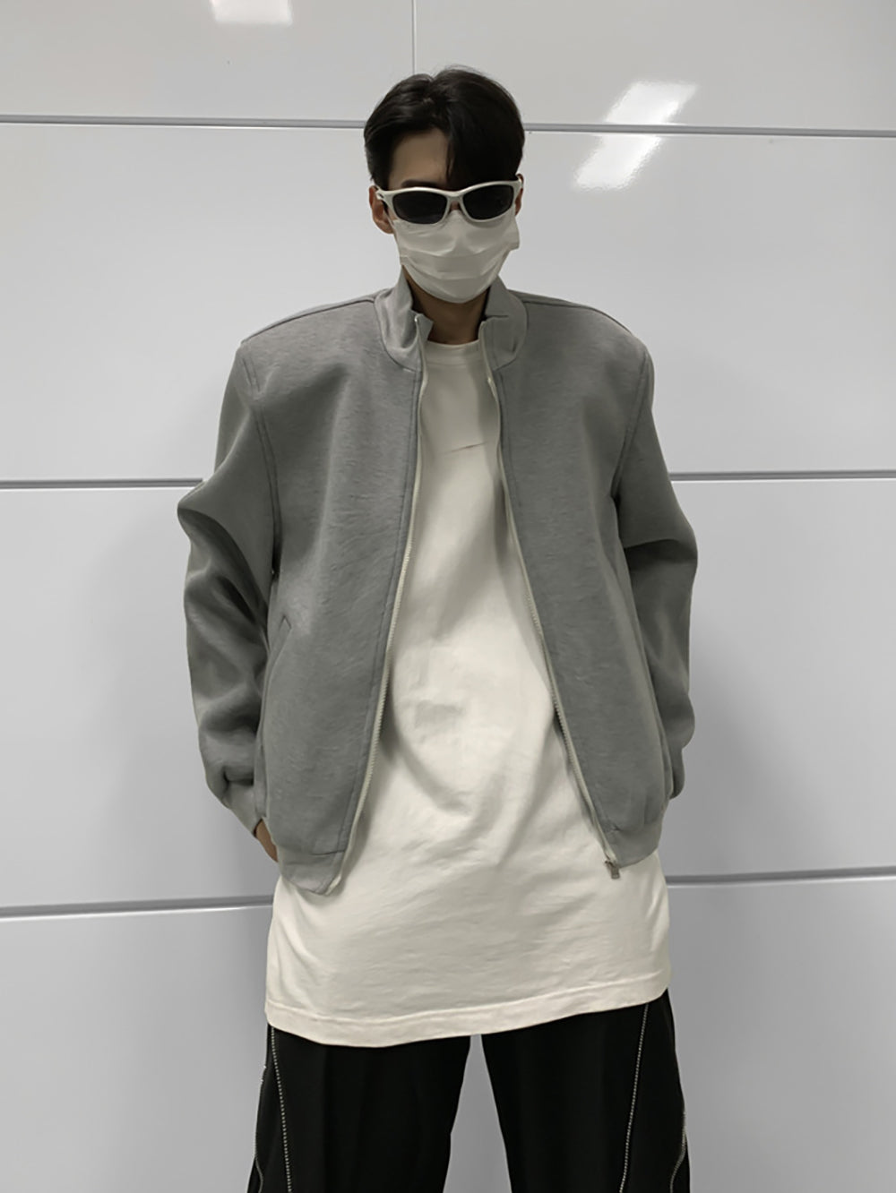 Men Mock Collar Solid Casual Bomber Jacket