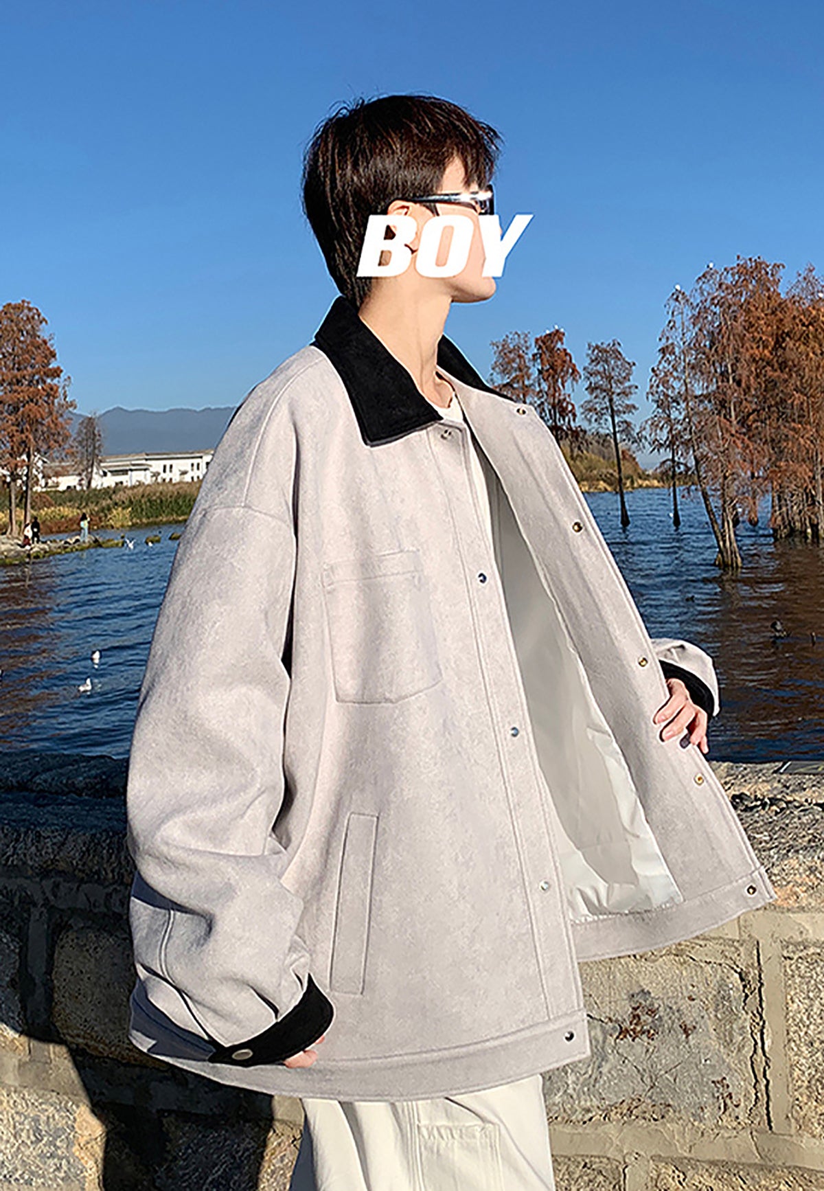 Men Spread Collar Solid Casual Tailored Jacket