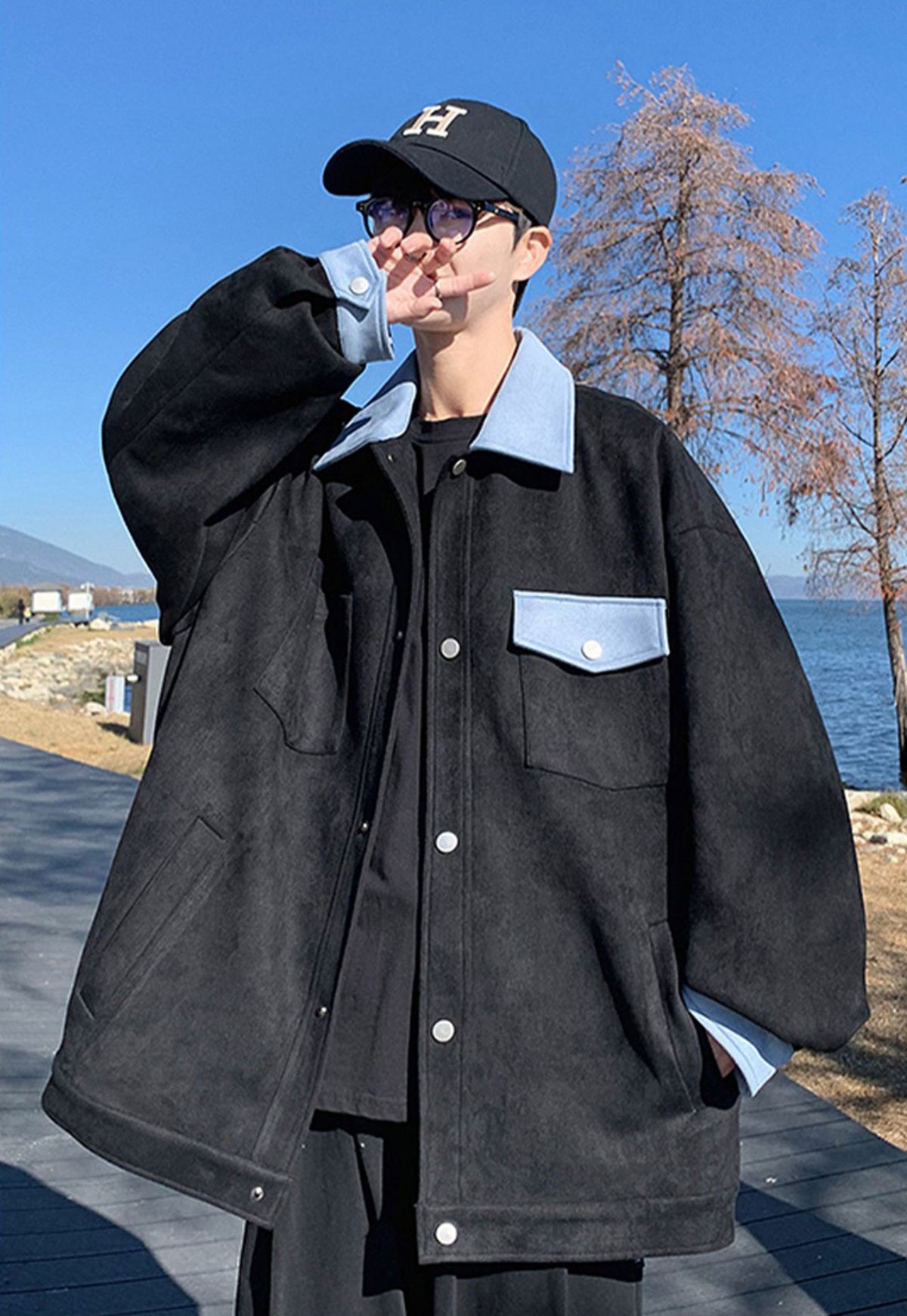 Men Spread Collar Solid Casual Tailored Jacket