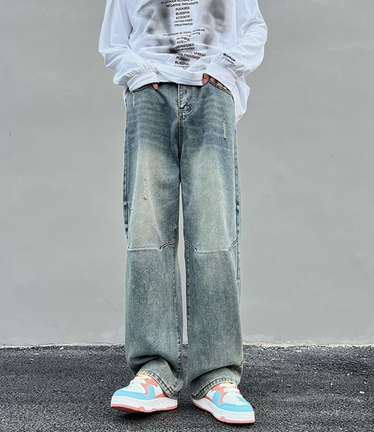 Men Cotton Heavy Fade Relaxed Fit Trousers Jeans
