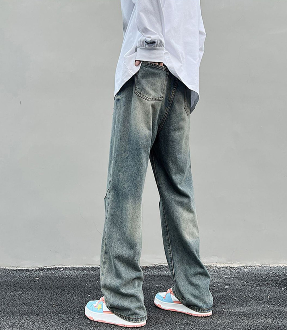 Men Cotton Heavy Fade Relaxed Fit Trousers Jeans