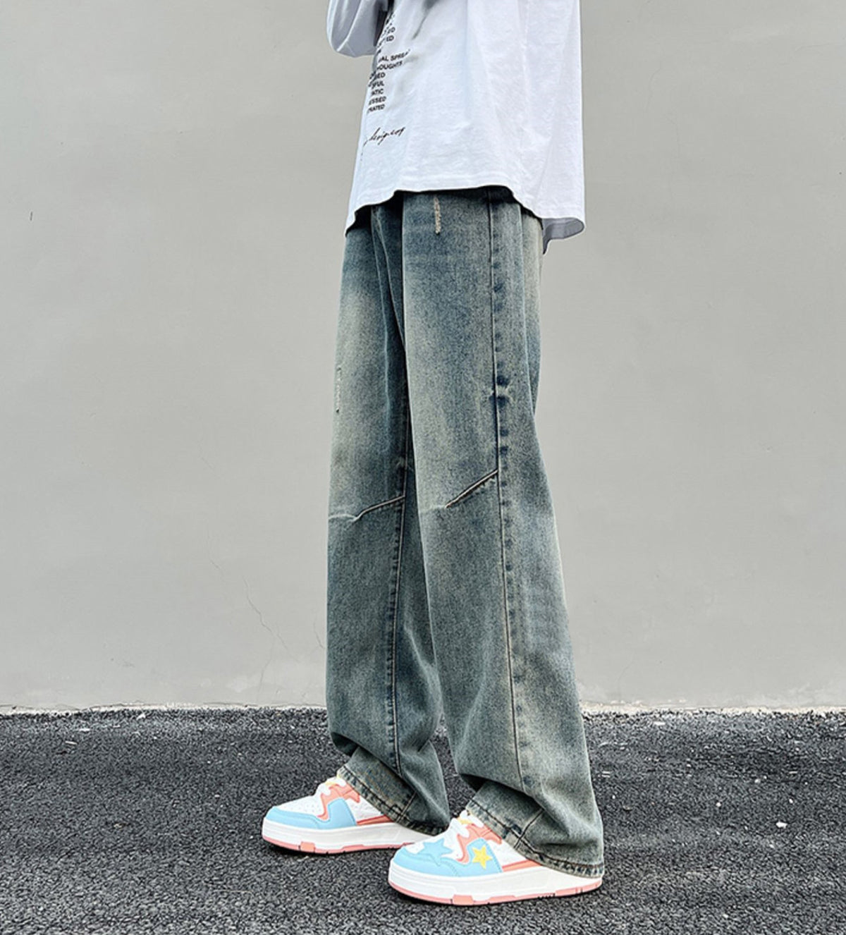Men Cotton Heavy Fade Relaxed Fit Trousers Jeans
